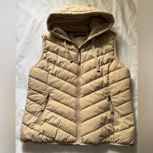 Ralph Lauren Hooded Puffer Long Vest Light Beige Women's XL Full Zip